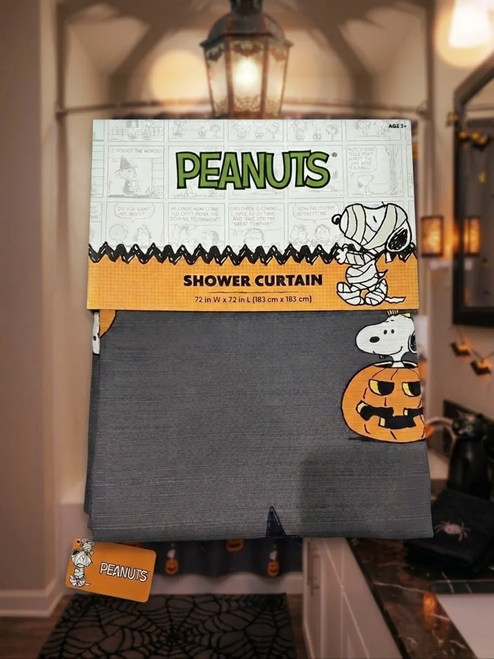 Peanuts Halloween Shower Curtain - Gray & Orange
